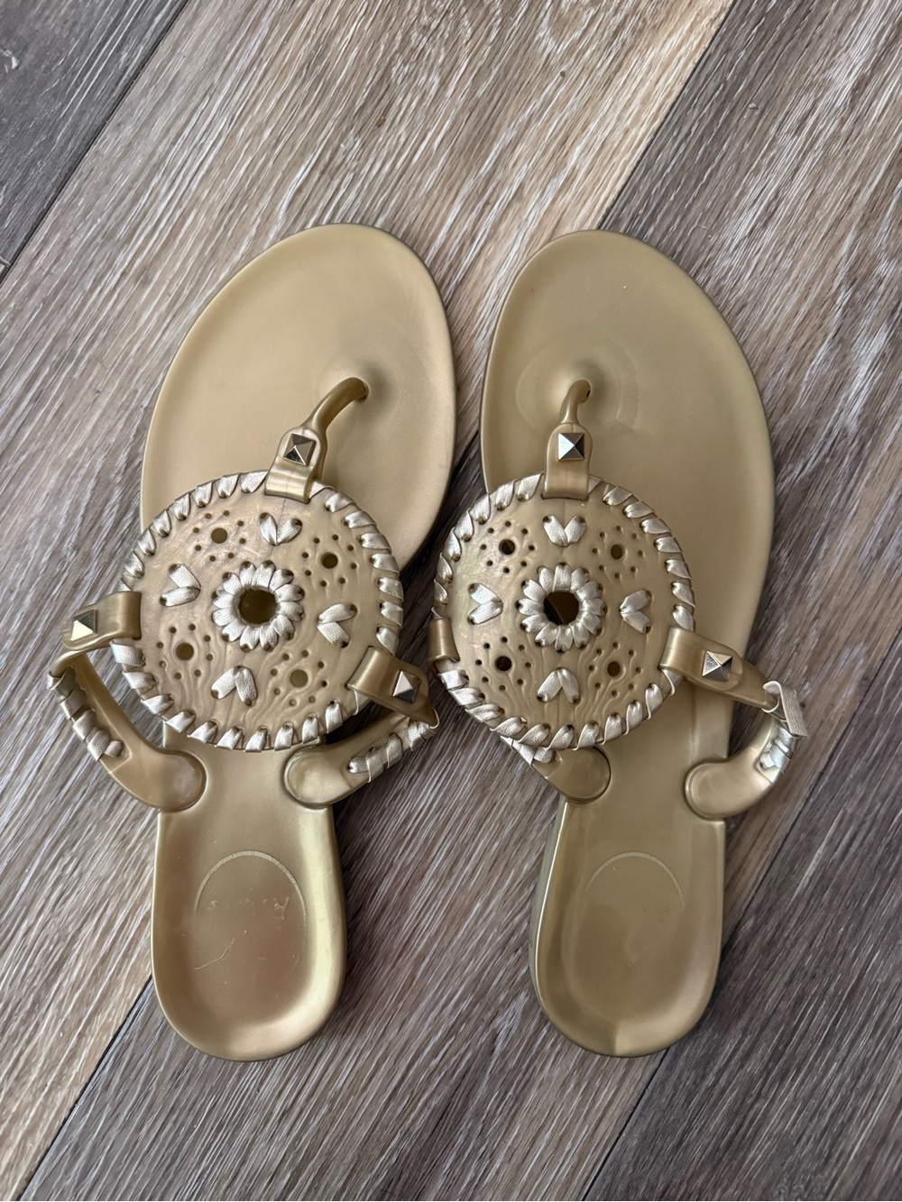 Jack Rogers Jelly Gold Decorative Thong Sandals